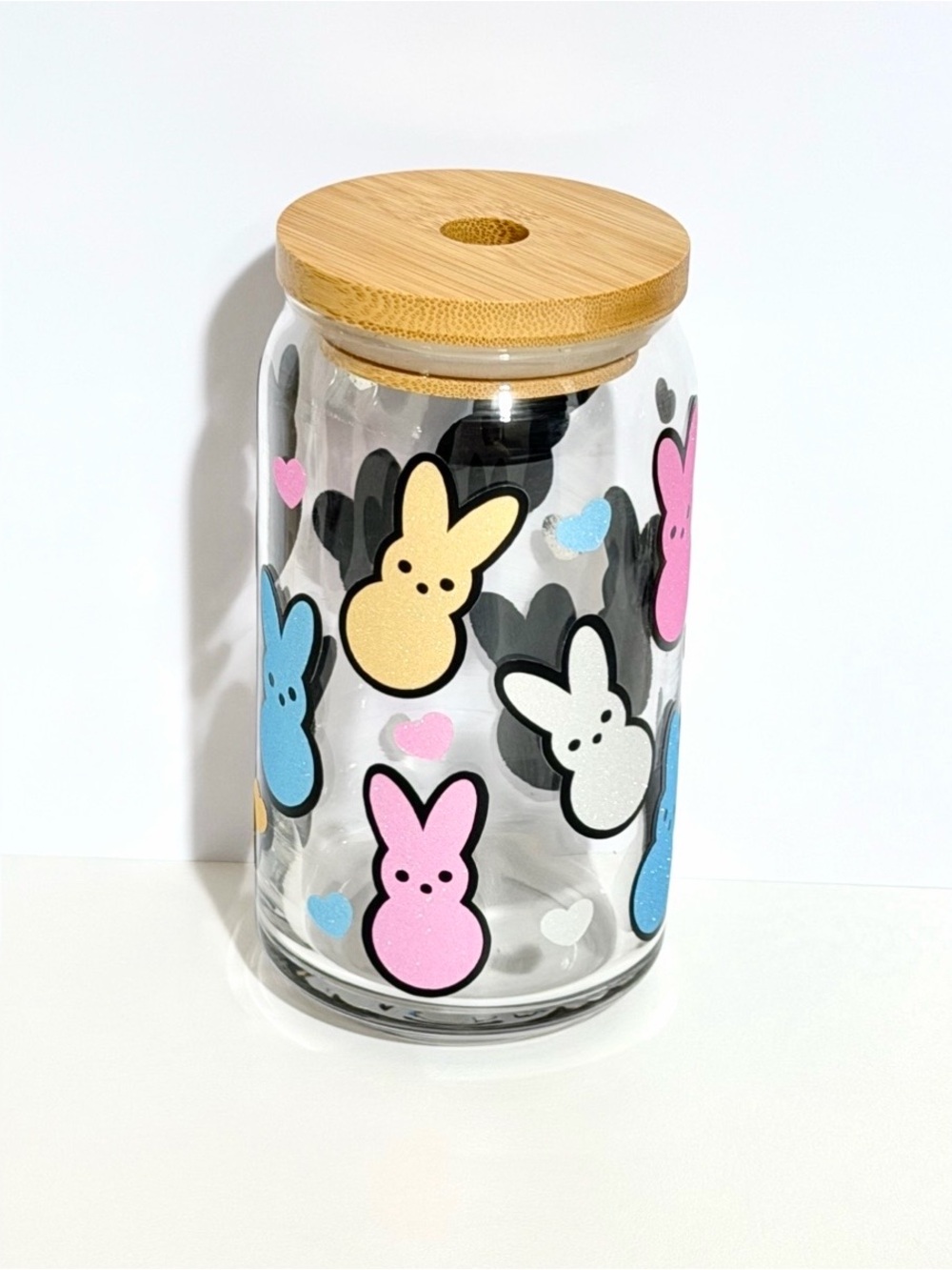 Cute Bunny Light 16oz Libby Can Glass Tumbler with Bamboo Lid